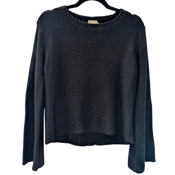Retro’d Black Knit Sweater S Long Wide Sleeves Boxy Minimal Cropped Pullover - Picture 1 of 5